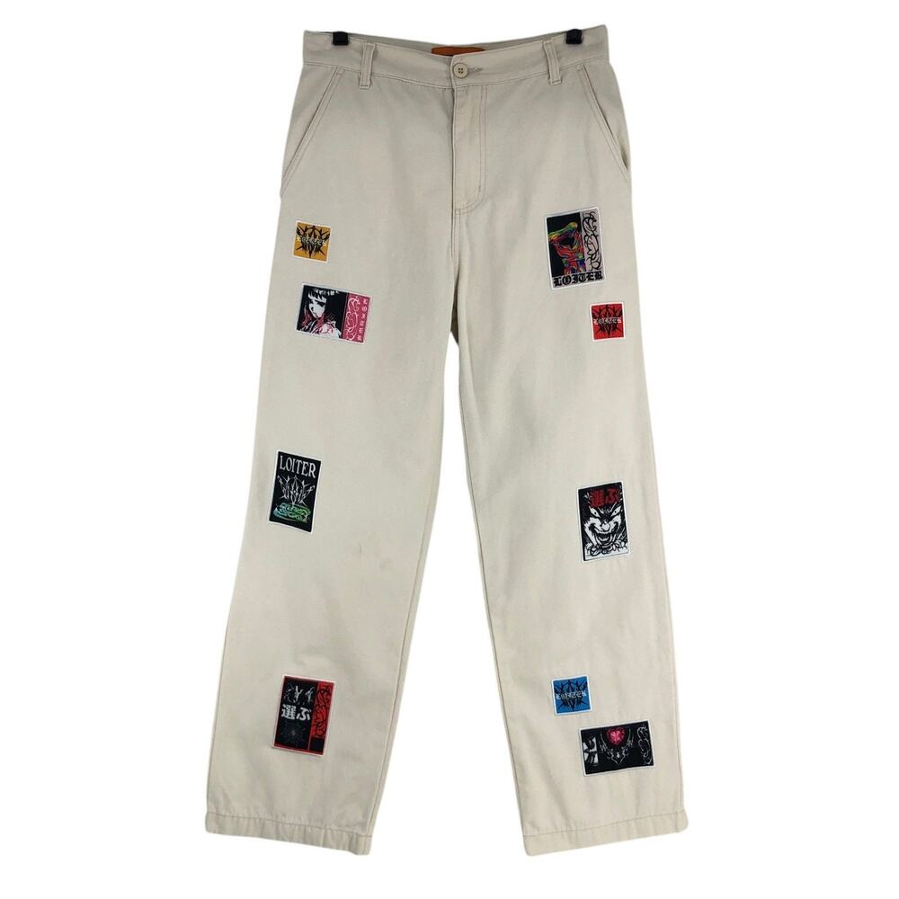 Loiter Patchwork Trousers Mens 30 Cream Embroidered Y2K Streetwear Pants